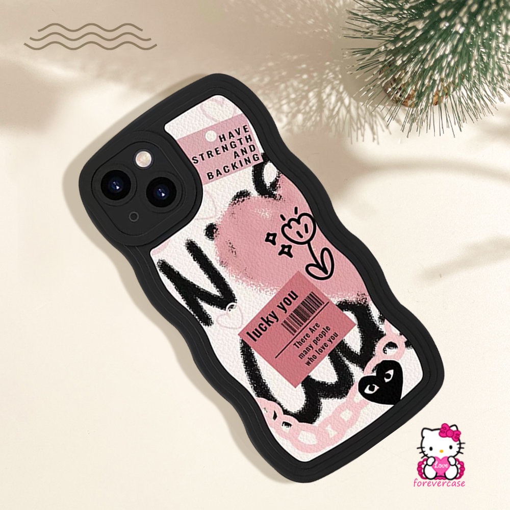 IPHONE Casing Ponsel Kompatibel Untuk Iphone11Xr7 8 Plus12 14 13 Pro MAX 6 6s Plus 14 Plus X XS MAX SE Kartun Graffiti Cinta Hati Trendi Merek Comme des Garcons Lembut TPU Bergelombang Penutup Tepi