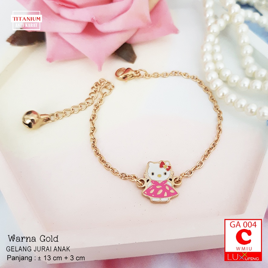 GA 006 Gelang Anak Titanium Hello Kitty Perhiasan Anti Karat Selamanya Warna Gold Luxx Xuping