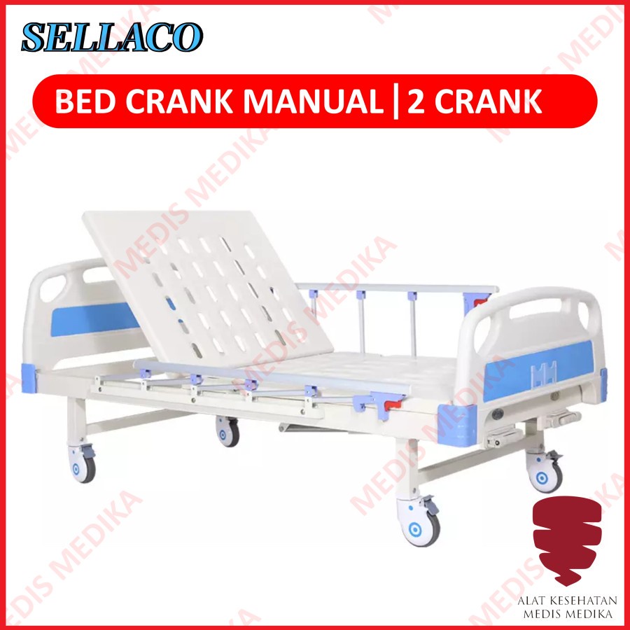 Bed 2 Crank Manual Peralatan Tempat Tidur Ranjang Pasien Rumah Sakit