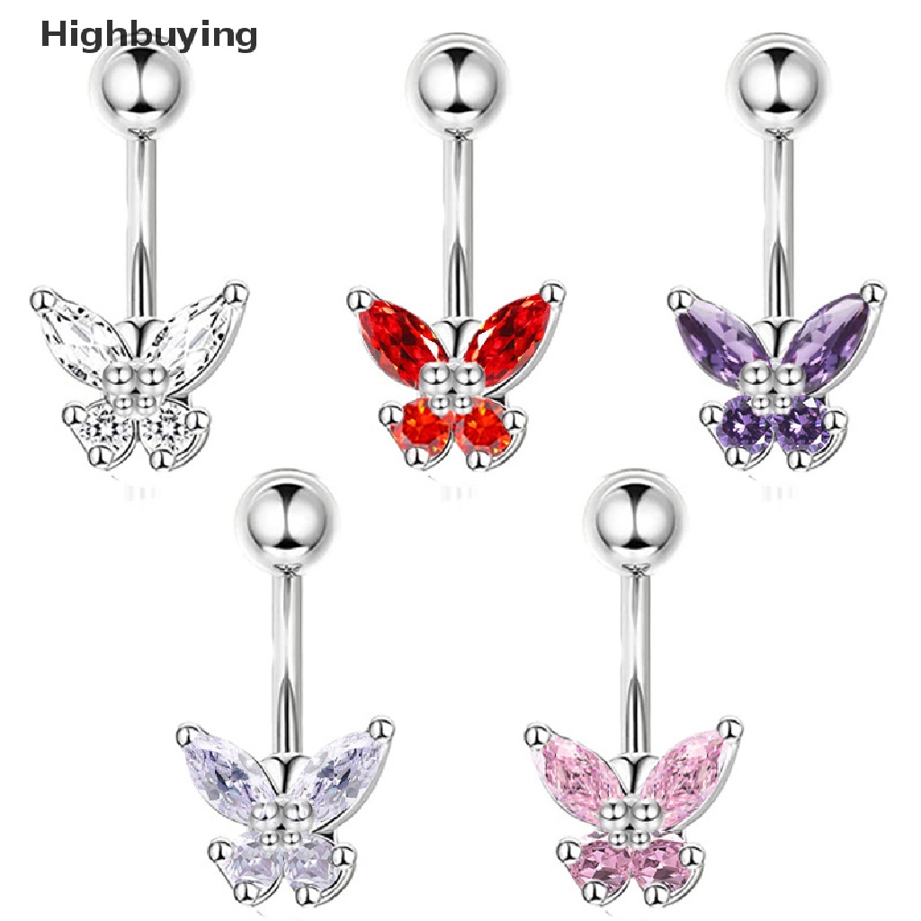 Hbid Surgical Steel Belly Button Ring Untuk Wanita Kupu-Kupu Cubic Zirconia Cincin Perut Perhiasan Pusar Cincin Perhiasan Tubuh Glory