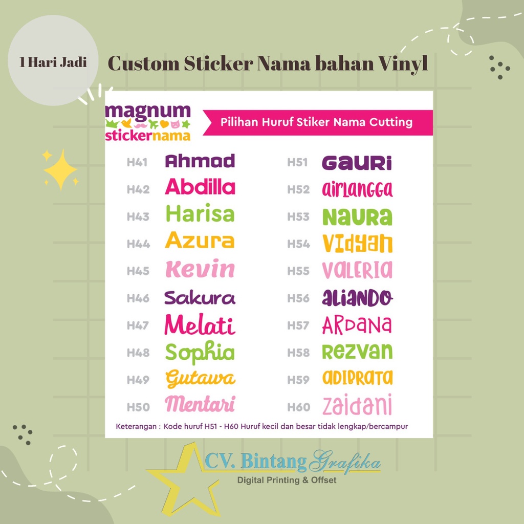 

CETAK CUSTOM STICKER NAMA High Quality PREMIUM