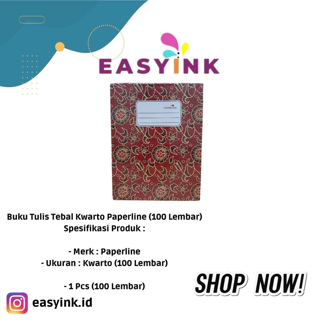 

Buku Tulis Hard Cover Kwarto / Quarto Paperline 100 Lembar