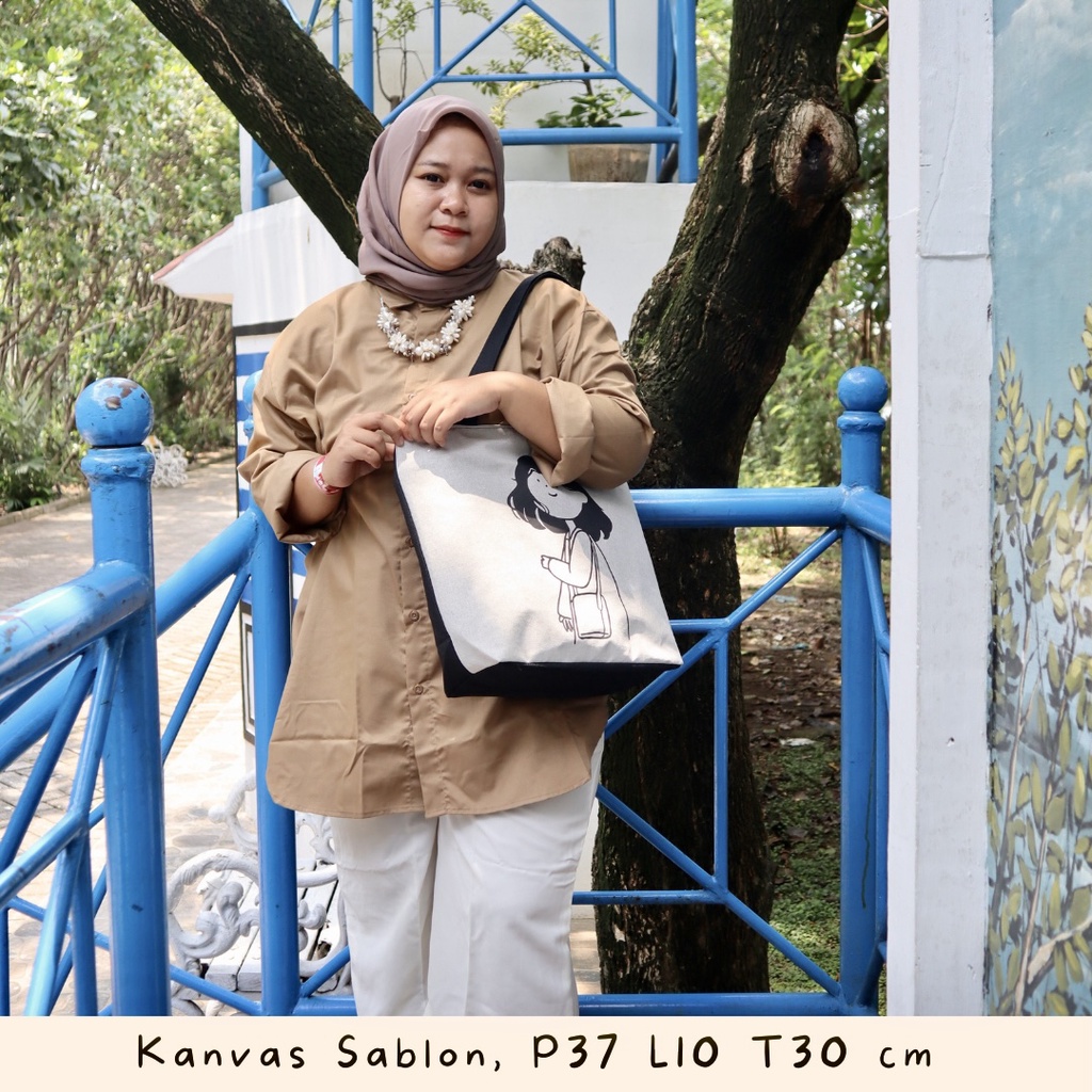[RESLETING] Bahan TEBAL Tote bag kanvas totebag wanita polos motif tas semarang jateng unik limited