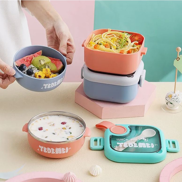 NEW!! KOTAK MAKAN LUNCHBOX STAINLESS STEEL DINNERWARE FOR KIDS 750ML KODE 6126