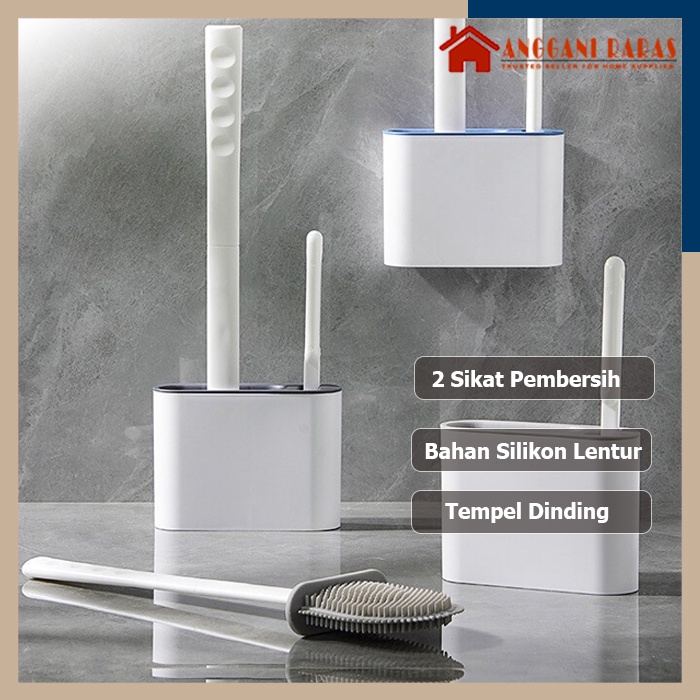 Sikat Kloset Elastis pembersih WC Toilet Gagang Panjang Lentur Bahan Karet Silikon Tempel Dinding