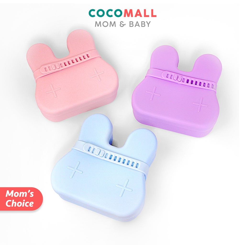 COCOMALL Bunny Silicone Lunch Box with Lid and Band - Kotak Makan Siang Anak dengan Tutup - Tempat Makan Silikon Non Sekat - Wadah Bekal Anak