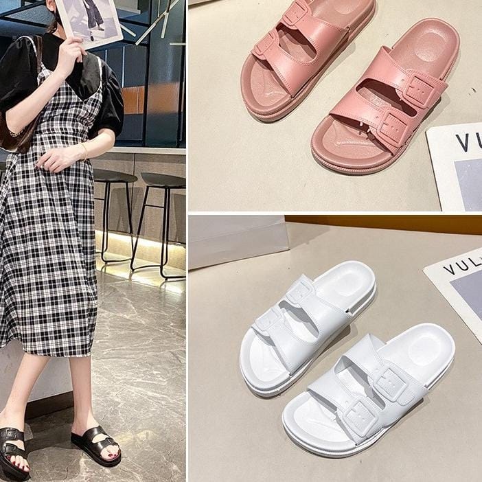 Sandal Wanita Briken Sandal Slip On Style Korea Import Real Pict ForeverYoung