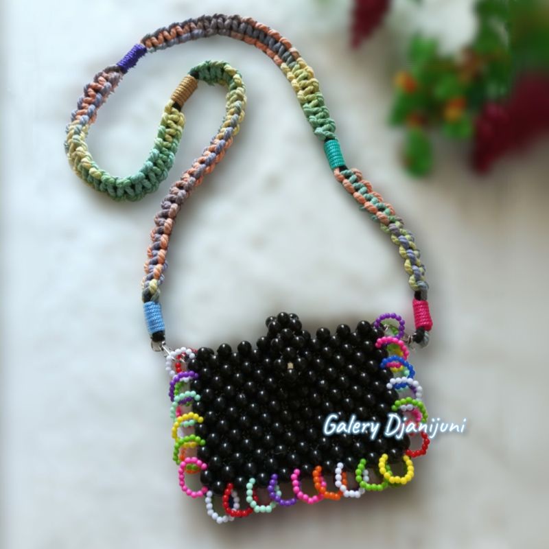 TAS MANIK RETRO BLACK BEADS BAG / TAS UNIK // PEARL BAG STRAP // BEADS BAG STRAP TALI  BEADED BAG ST