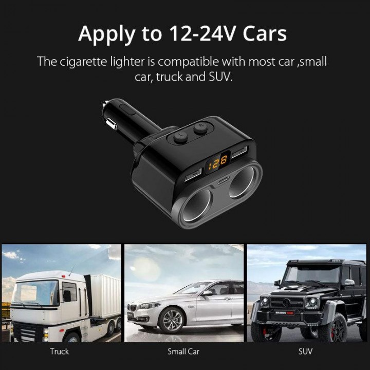 AKN88 - C47 - Car Charger 3 Port with 2 Socket Adapter - 80W Max