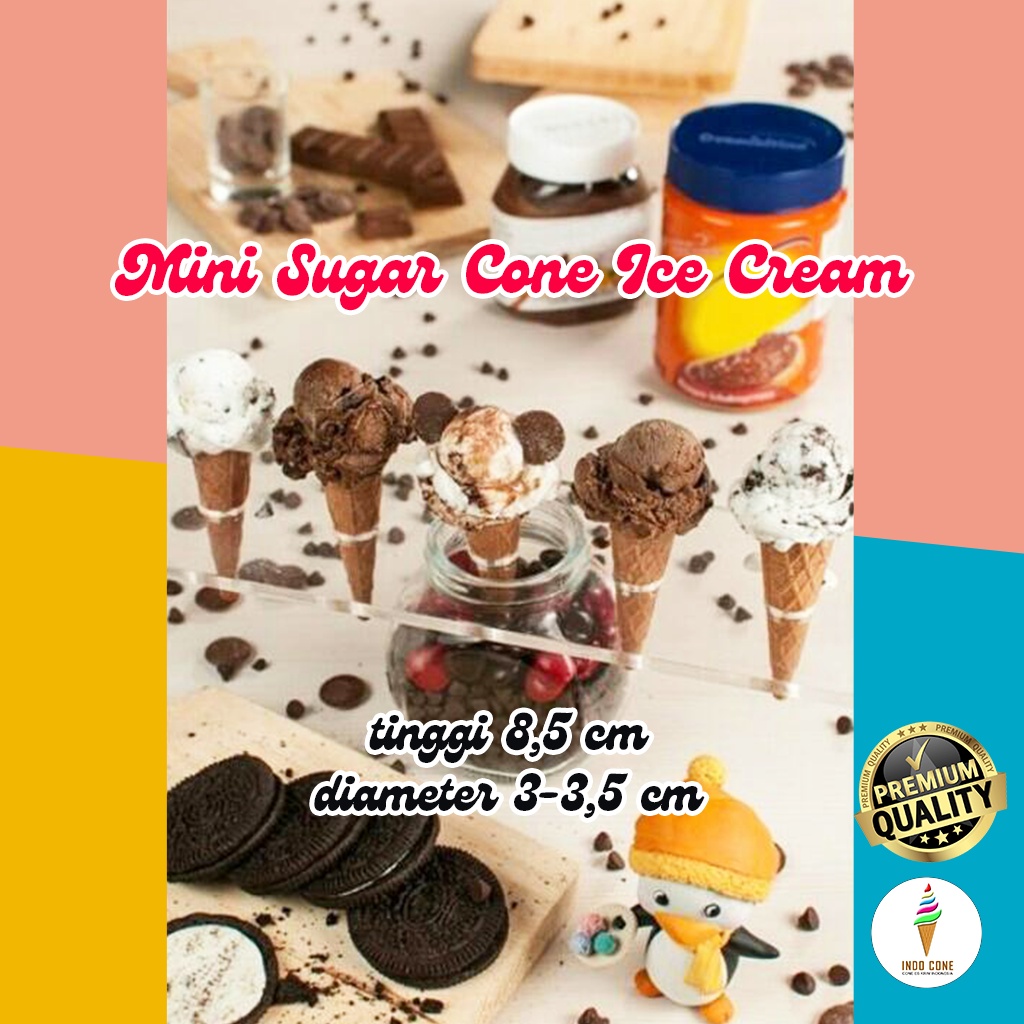 

Mini Waffle Cone Ice Cream / Sugar Kon Es Krim Kerucut Kecil Warna Coklat Gelato Premium