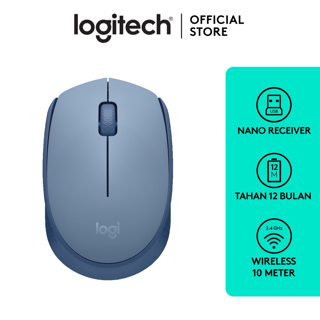 Logitech M171 Mouse Wireless untuk Windows, Mac, ChromeOS - Blue Grey