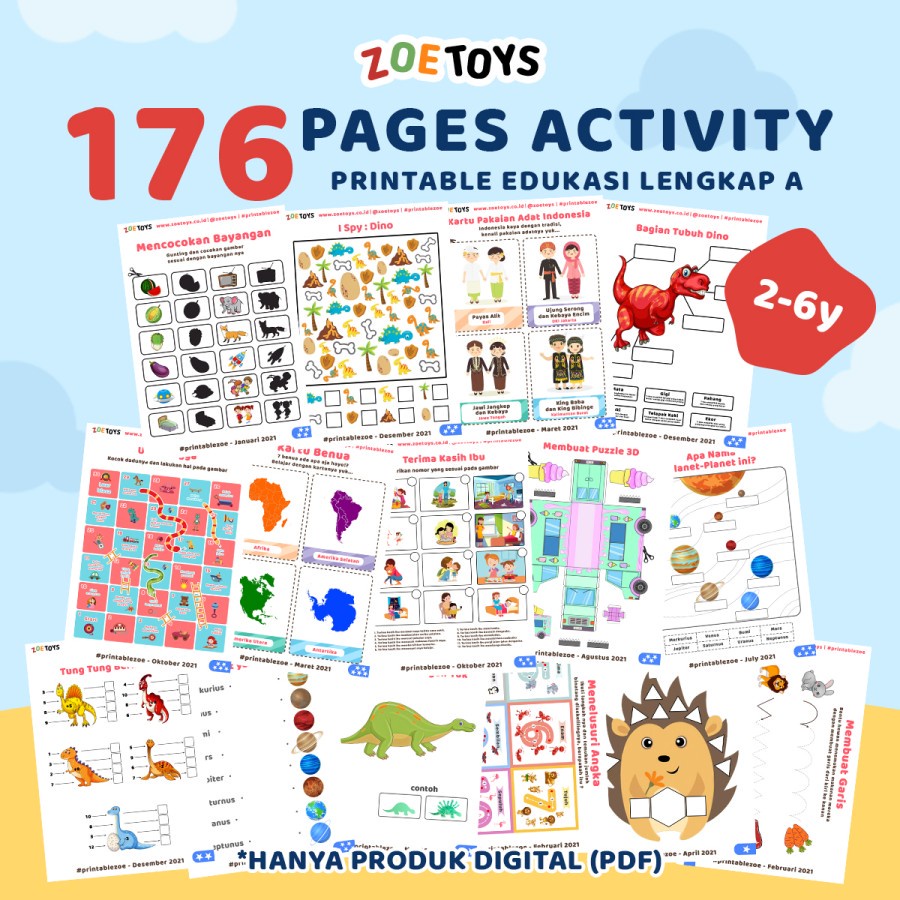 Zoetoys 176hal Printable Edukasi | Montessori Worksheet Anak Usia 2 3 4 5 6 Tahun Aktivitas PAUD TK Preschool (PDF) Lembar Kerja Anak Beragam Tema Belajar Mainan Edukatif