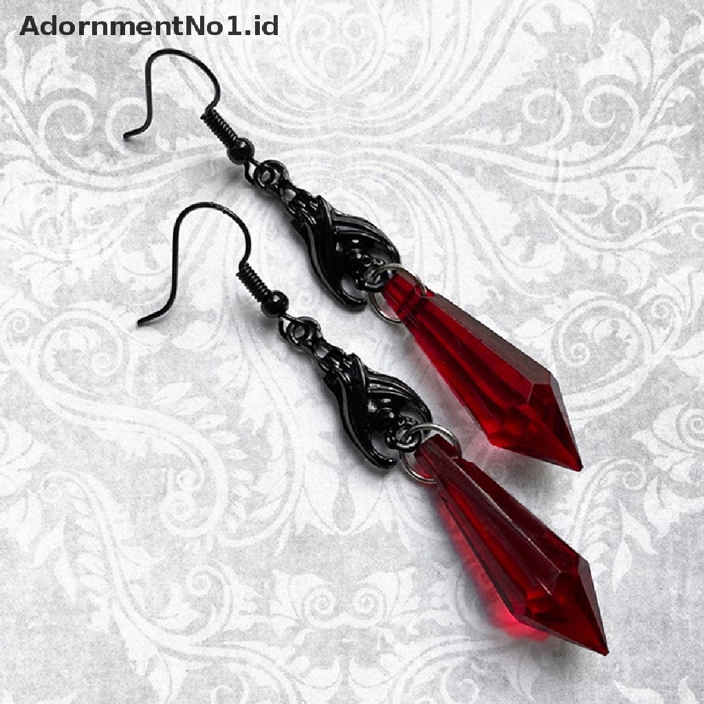 [AdornmentNo1] Anting Kelelawar Hitam Dengan Manik-Manik Teardrop Merah, Anting, Perhiasan Gotik, Perhiasan Alternatif, Hadiah Gotik Untuknya, Kekasih Kelelawar, Halloween [ID]