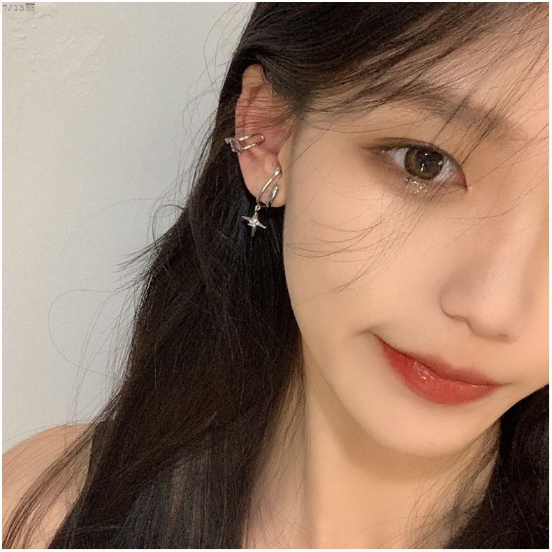 Anting Klip Silver Model Silang Aksen Mutiara Gaya Korea