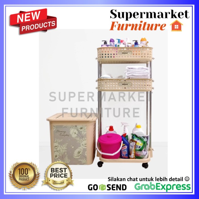 JUMBO - LAUNDRY BASKET NAIBA STAINLESS STEEL RAK RODA / RAK KAMAR MAND