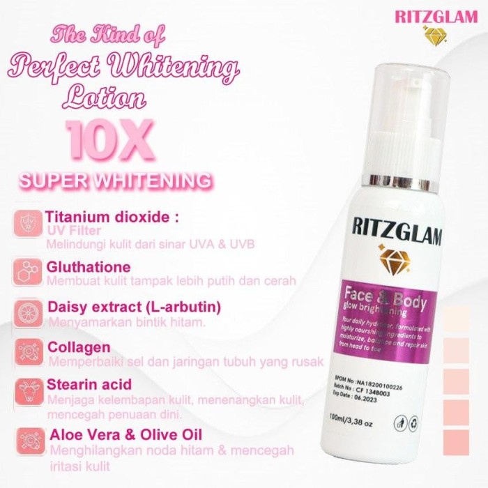 LOTION PEMUTIH BADAN RITZGLAM FACE N BODY GLOW BRIGTENING LOTION BPOM