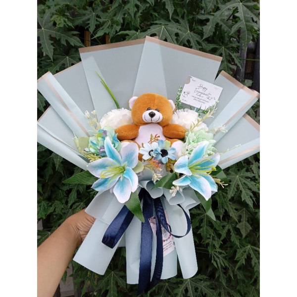 Buket bunga + boneka/ buket bunga lamaran/buket bunga wisuda