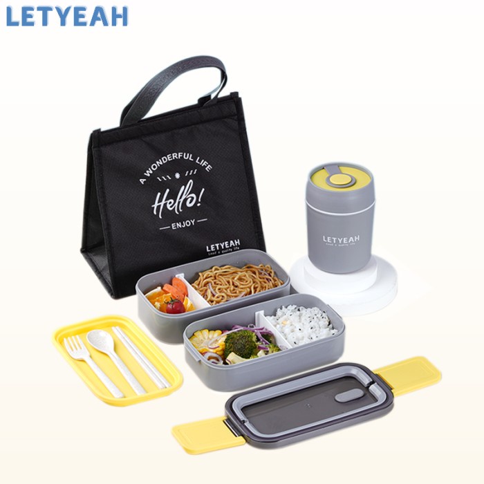 Lunch Box Letyeah Kotak Makan Set 1.6L Lunch Box Dan 500Ml Cangkir Sup Portable
