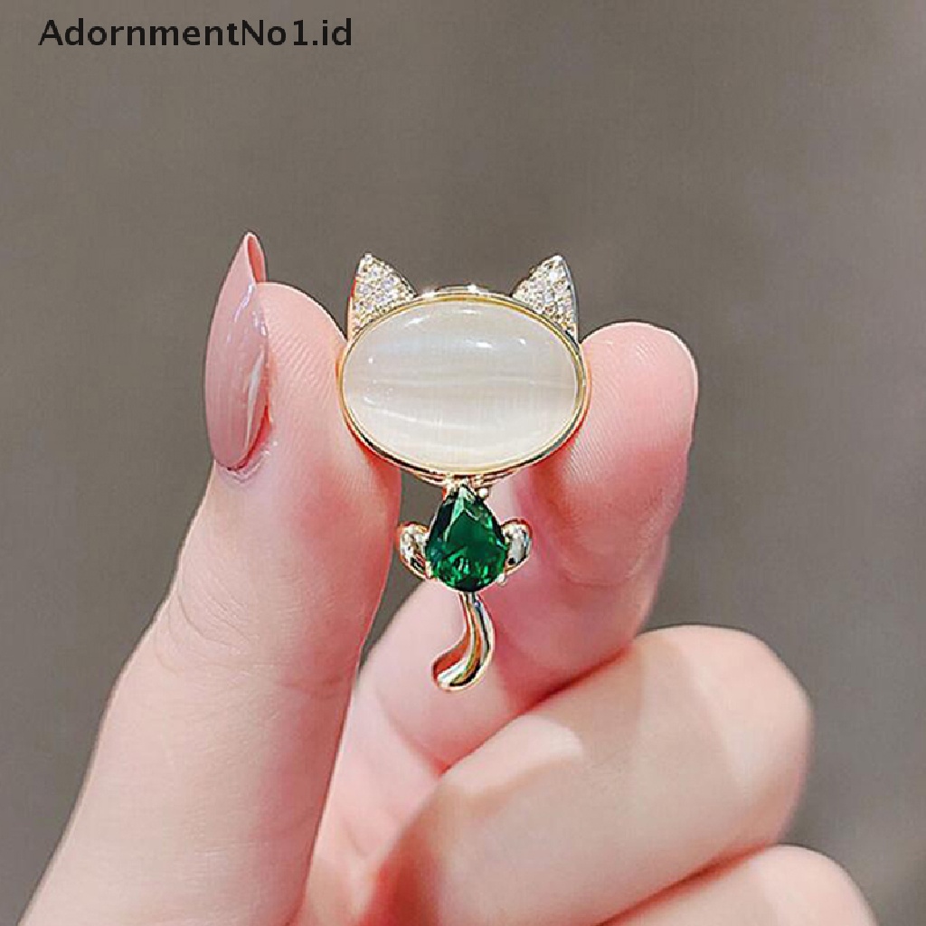 [AdornmentNo1] Elegan Berlian Imitasi Opal Batu Bulan Kucing Bros Pin Untuk Wanita Lucu Kucing Hewan Kristal Korsase Bros Aksesoris Pakaian Hadiah Perlengkapan Pesta [ID]