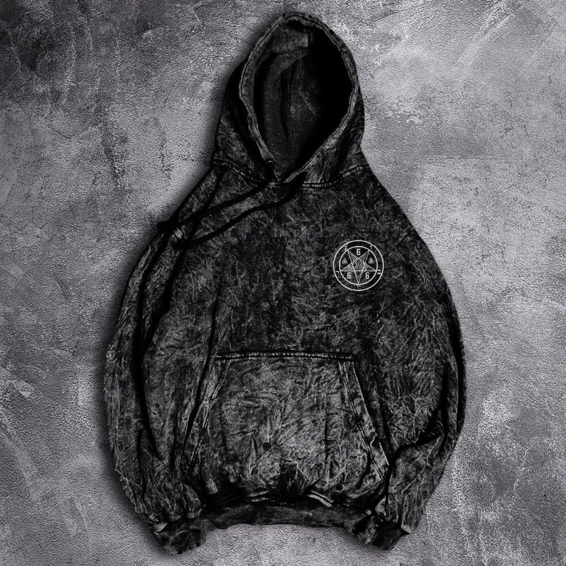 Jaket Pria Hoodie Sandwash Motif Satanic Casual Good Brand Quality Washed Grey