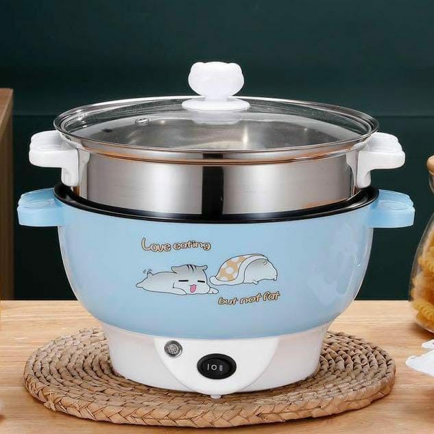 panci listrik 2,2L Multifunction Fry pan/Panci elektrik multifungsi sleep cat - Light Blue, Plus bub