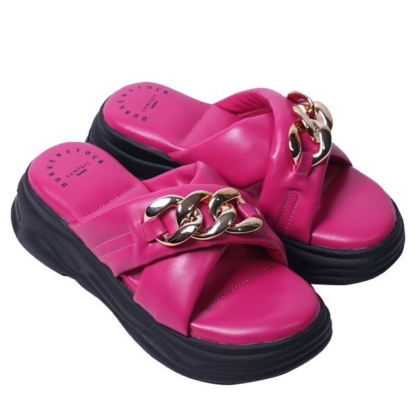 SARASARA YUK - Dunkenstock CHARLEE Sandal Wanita Wedges Silang Chain Tinggi 5cm Size 36 - 40 Casual Sendal Platform Bellezza 37 38 39 Santai Slop Belleza Warna Fuschia Pink Peach Selop Premium Original Beleza Kekinian Terbaru Shoes ORI Mall Official Store