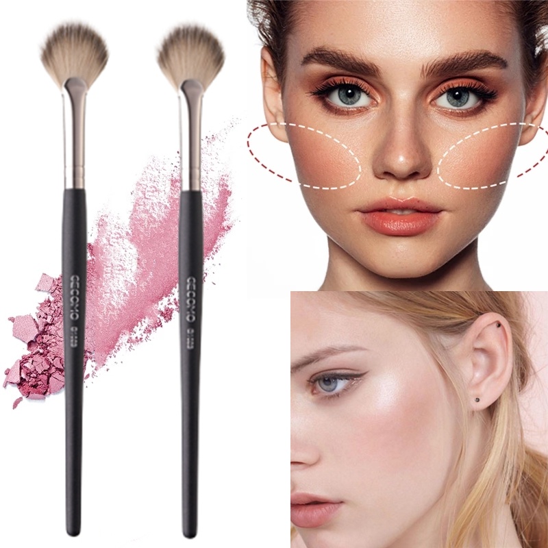 1pc Lembut Berbulu Bentuk Kipas Brush Loose Powder Blush Stabilo Kuas Makeup Wajah Alat Kecantikan Profesional
