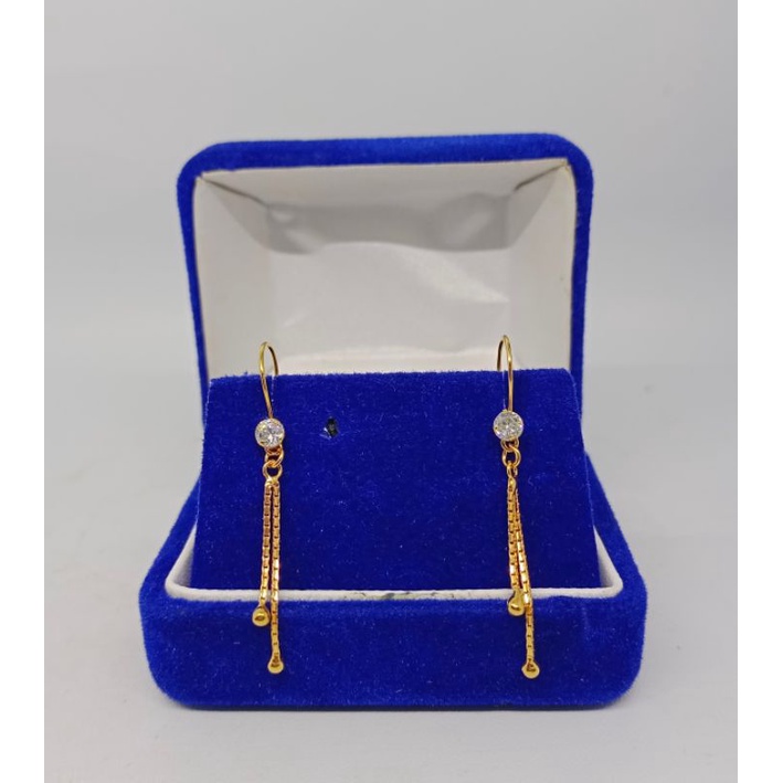 anting kait panjang mp 1 + m. itali 2bandul/ anting perak asli silver 925 lapis emas/ anting fashion wanita terbaru