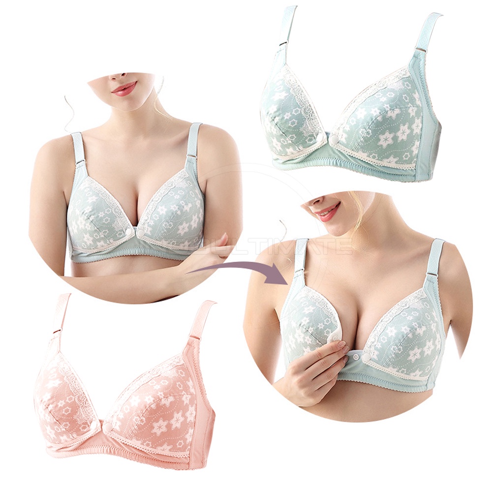 1 Pcs Bra Menyusui Kancing Depan Tanpa Kawat BIM-18 BH Menyusui Bayi Pakaian Dalam Wanita Cewek Perempuan Nursing Bra Maternity Bra Ibu Menyusui Bra Motif