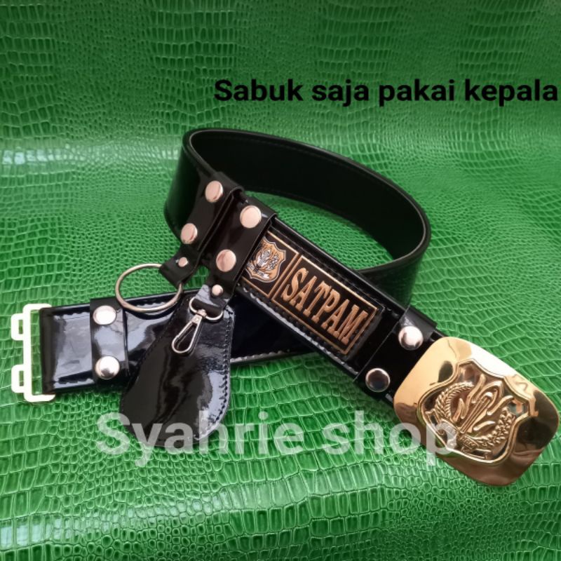 kopel satpam sabuk security  hitam logo dan polos kilap