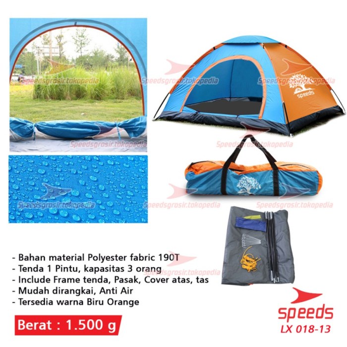 TENDA CAMPING LANGSUNG BUKA UNTUK 3 ORANG SPEEDS ORIGINAL LX018-13