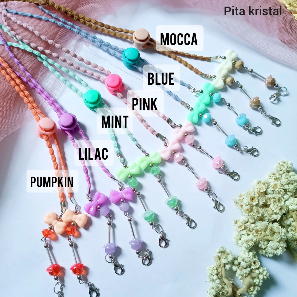 Strap masker pita kristal  / Strap masker 2in1 / konektor masker hijab / mask extender / pengait masker