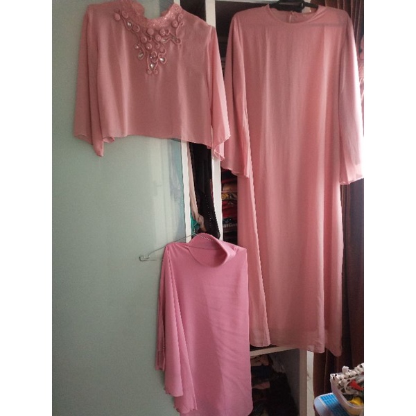 set preloved gamis pesta, atasan sifon mix bordir, gamis sifon, LD 100cm, pnjg  137cm