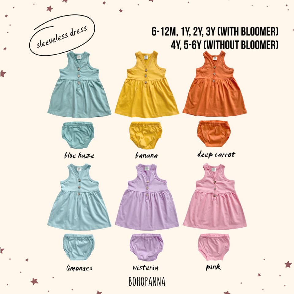 BOHOPANNA SLEEVELESS DRESS ( GAUN ROK KUTUNG BAYI KAOS ANAK PEREMPUAN )