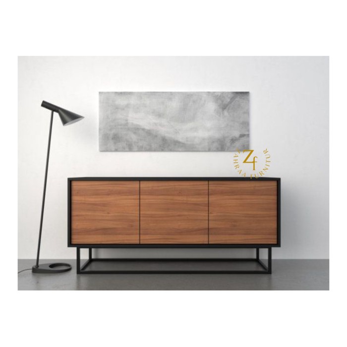 MEJA TV BUFET LEMARI TV CREDENZA INDUSTRIAL KAYU JATI KAKI BESI