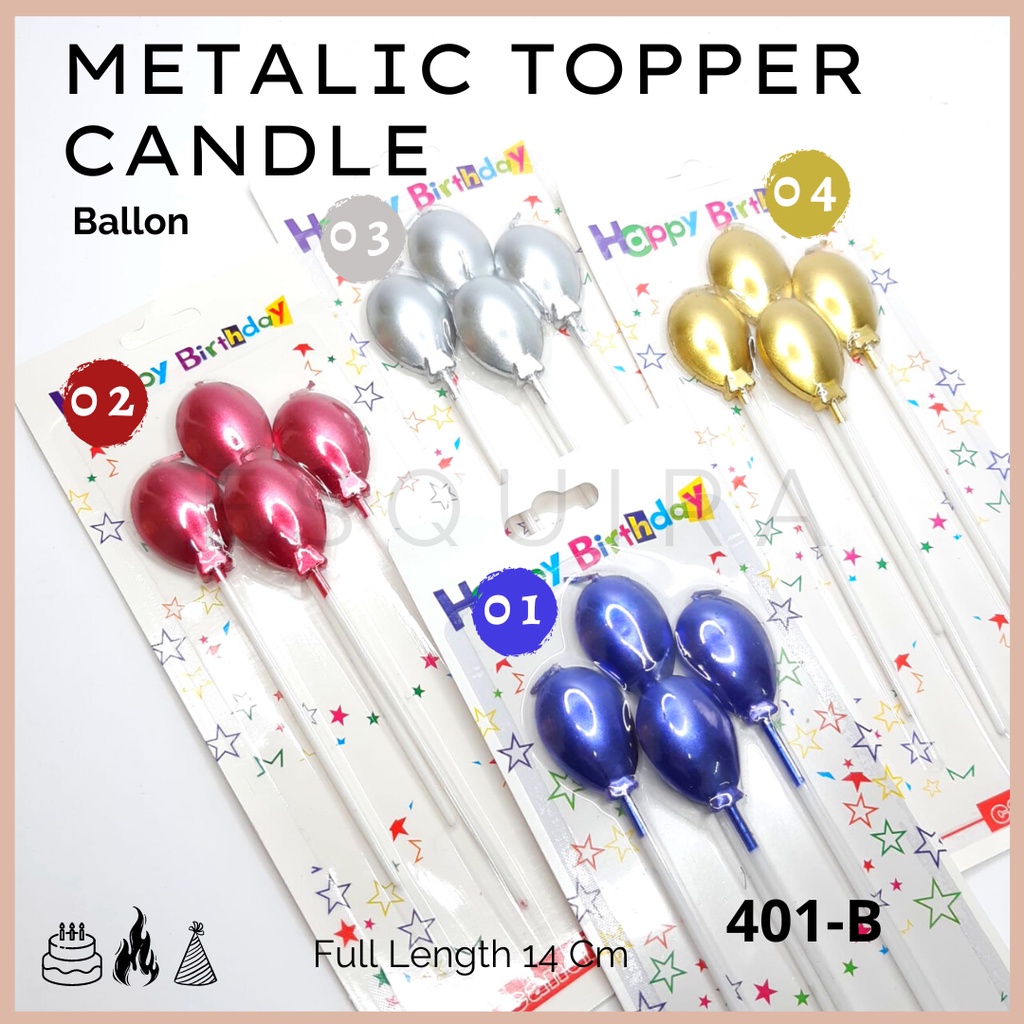 Metalic Topper Birthday Candle / Lilin Ulang Tahun 4 pcs / 401-B,H,S