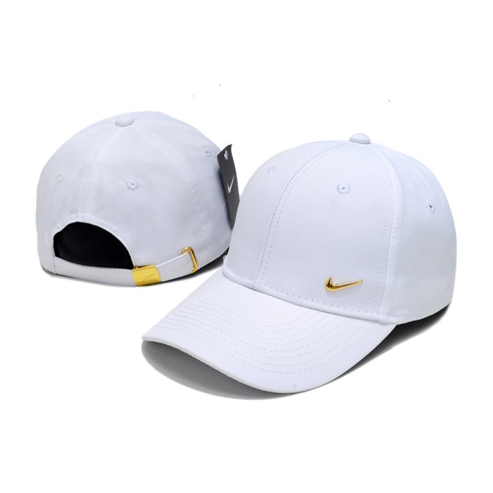 Topi Topi Nike Centang Putih Emas White Gold Plat Logo Besi Baseball Cap