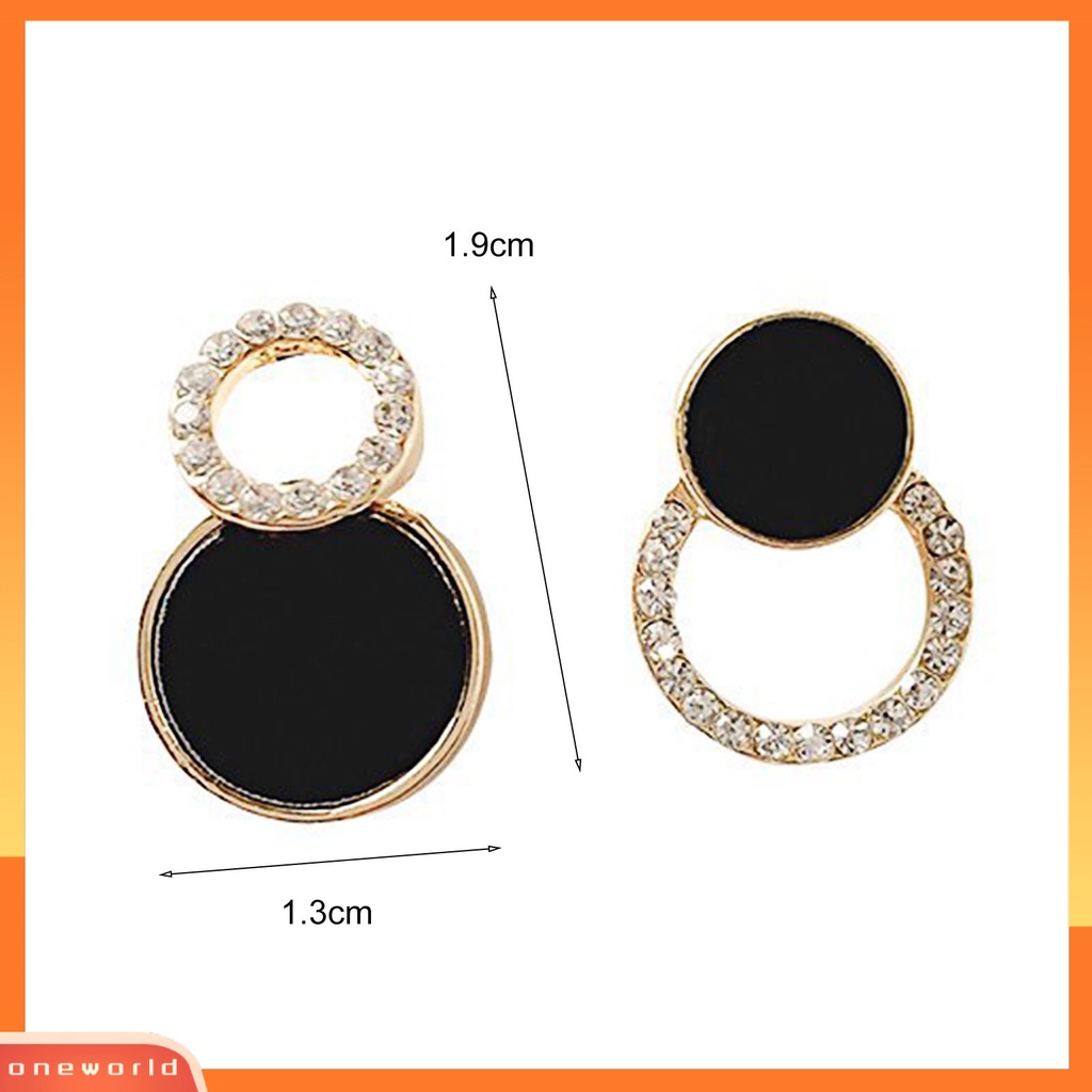 {oneworld} 1pasang Anting Lady Bulat Berlian Imitasi Asimetris Hollow Out Stud Earrings Untuk Hadiah