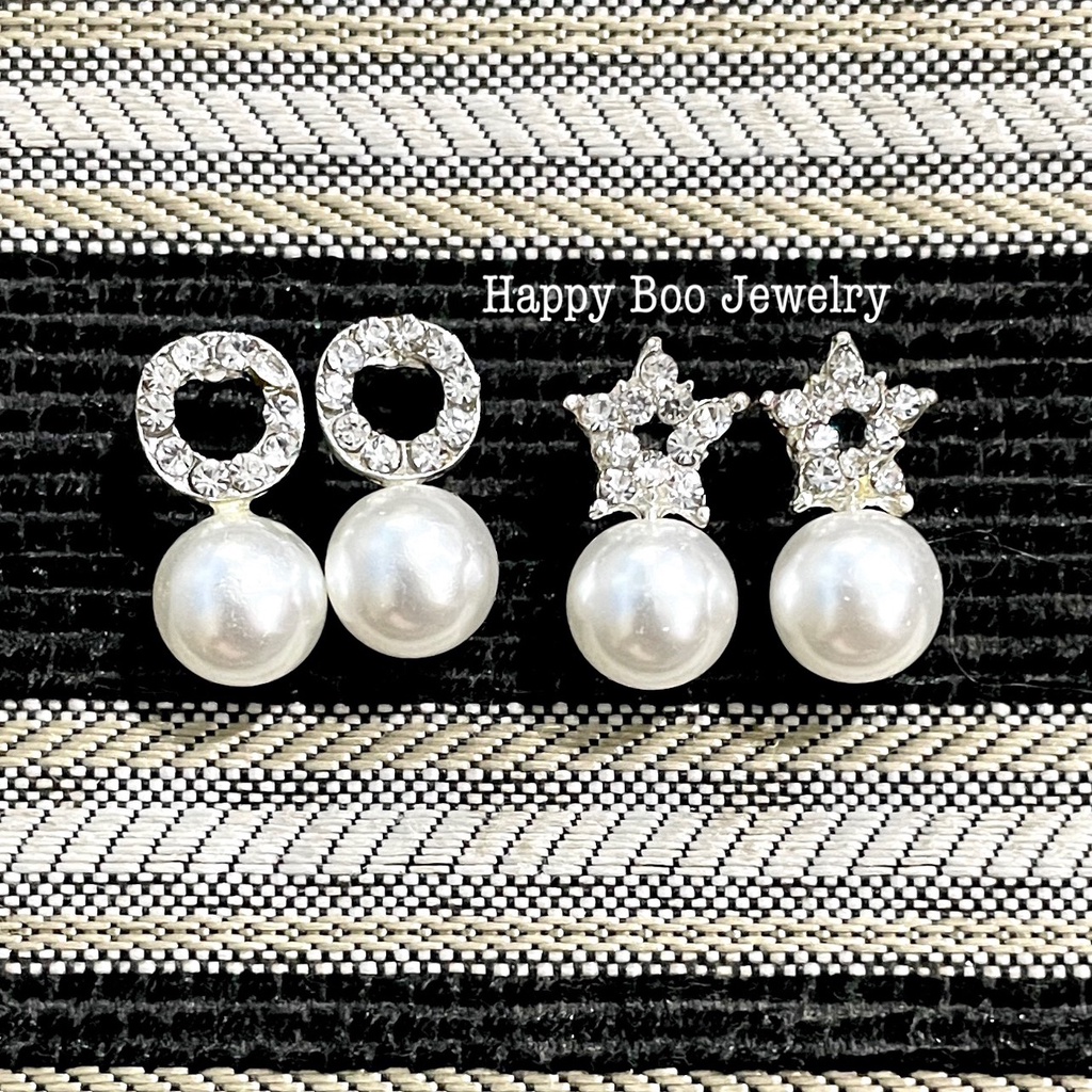 anting permata mutiara star / bulat stainless permu