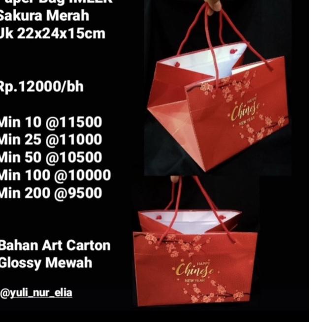 

DNL814 Paper Bag IMLEK Sakura Merah Uk 22x24x15cm muat box nastar sekat dan box cake 20x20cm ^^