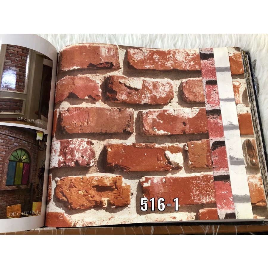 Wallpaper Dinding 3D Batu bata Merah Coklat Abu Cafe