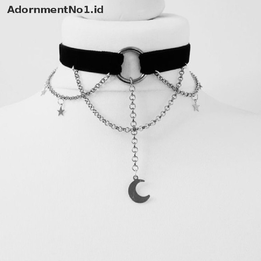 [AdornmentNo1] Gothic Beludru Hitam Kalung Untuk Wanita Fashion Bulan Pagan Perhiasan Gothic Salib Kelelawar Spider Penyihir Perhiasan Wanita Choker [ID]