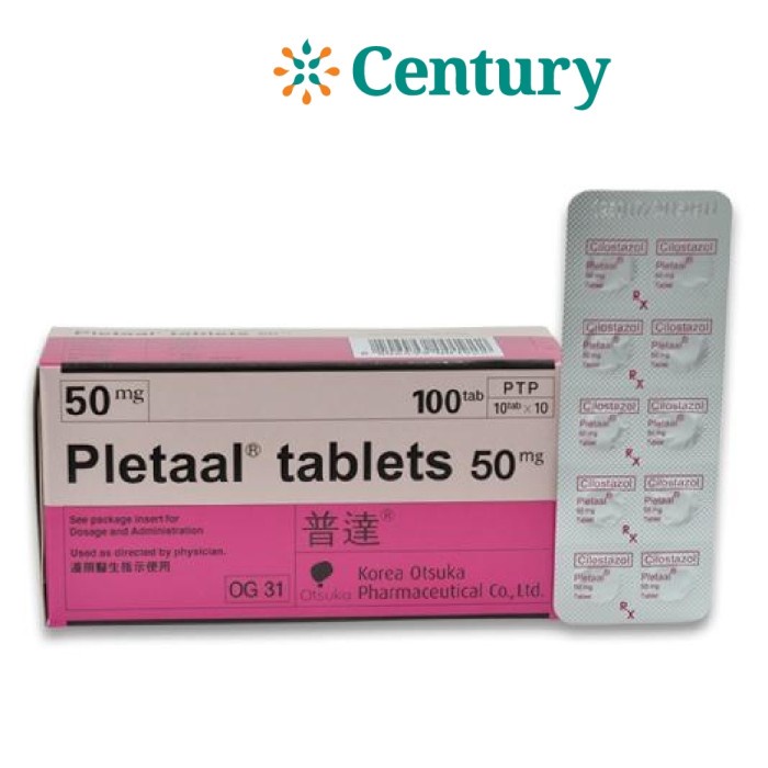 Jual PLETAAL 50 MG 1 STRIP ISI 10 TABLET / CILOSTAZOL / NYERI / ISKEMIA