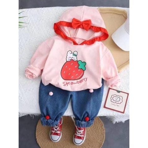B429 - Setelan Baju Hoodie Anak Perempuan Import / Setelan Jeans Panjang Anak Cewek Import / Setelan