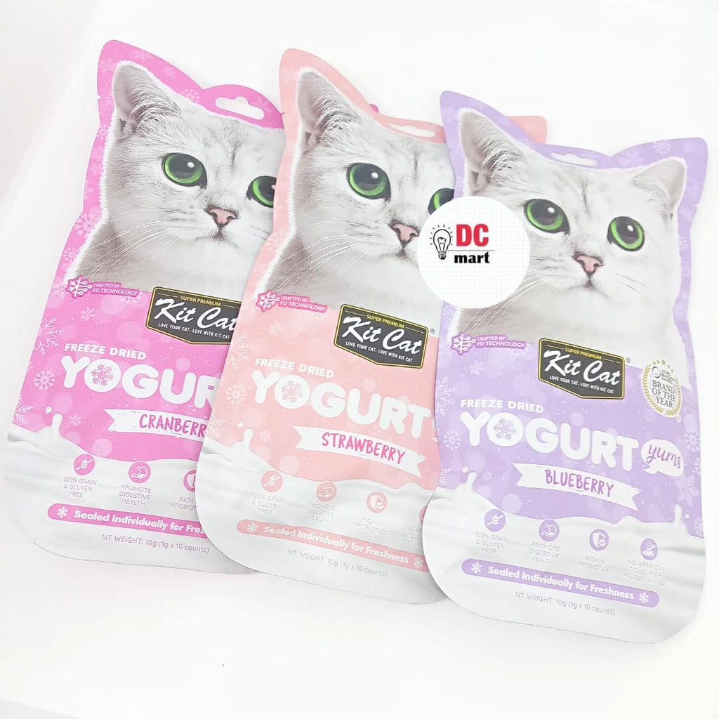 KITCAT Freeze Dried YOGHURT ( 1 x 10 Gram ) / Snack Kucing untuk Pencernaan Probiotik Kit Cat Premium