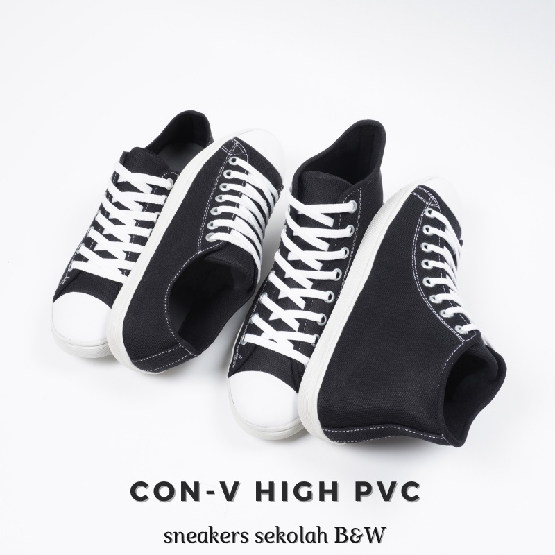 Sepatu SekolahTinggi / Sepatu Con-V Chuck Taylor Classic High / Sepatu sekolah hitam putih murah