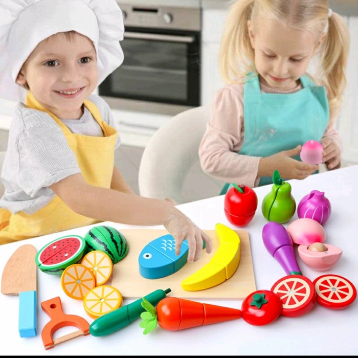 wooden cutting veggetable toys, wooden cutting fruits toy, potong buah