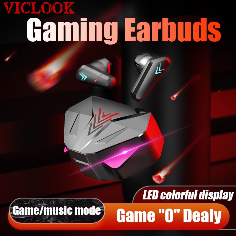 VICLOOK COD Headset Bluetooth Gaming TWS M28 Dual Mode BT V5.1 Earphone Nirkabel Olahraga Suara Stereo Tanpa Penundaan Tampilan Digital LED Smart Touch