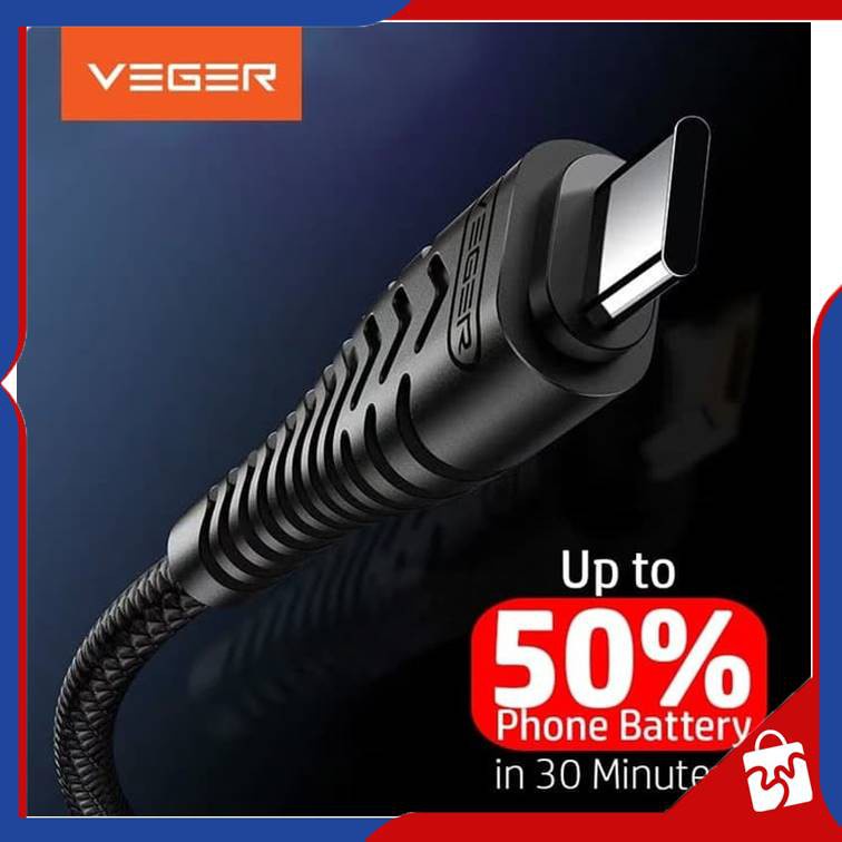 VEGER KABEL DATA TYPE C V110 Kaleng Stainless 2.4A Fast Charging For Android