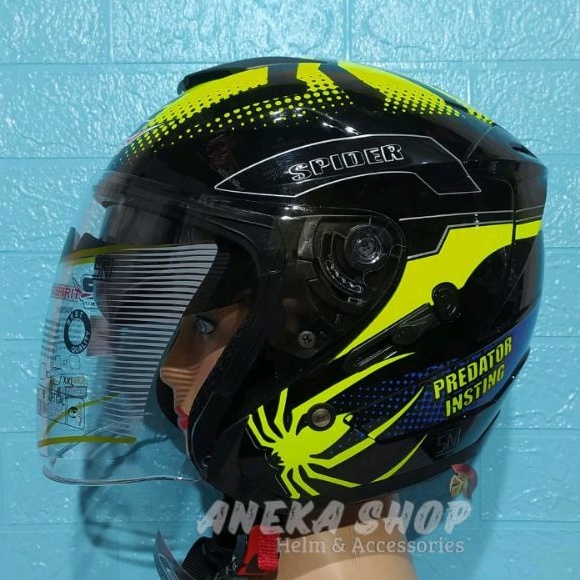 HELM G2 OPTIMAX MOTIF PREDATOR | BLACK/YELLOW | DOUBLE VISOR | HELM SNI